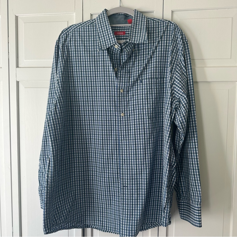 Izod Blue and White Checkered Shirt